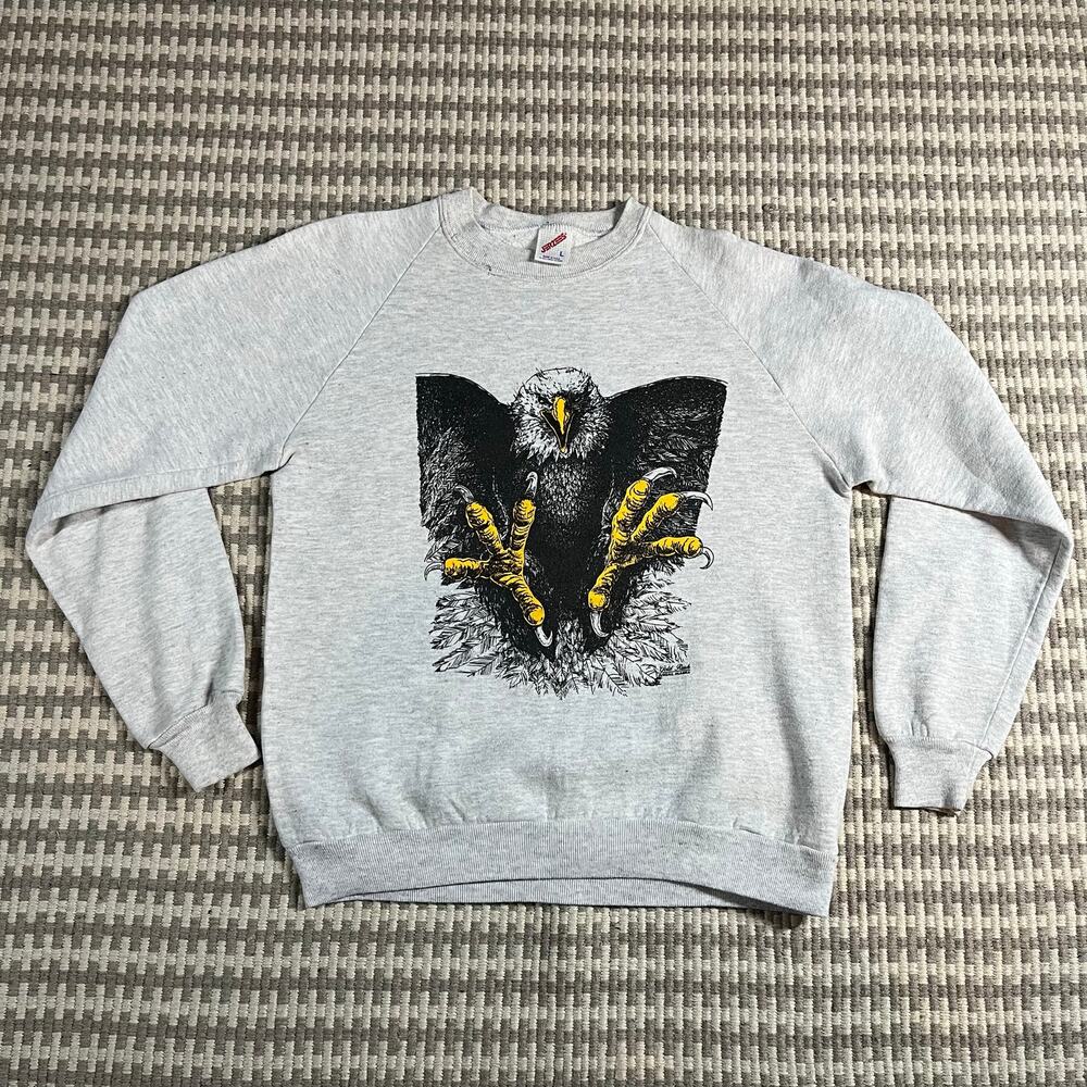 Vintage 80s‎ Jerzees Animal Print pullover Crewneck Eagle Sz L Preowned
